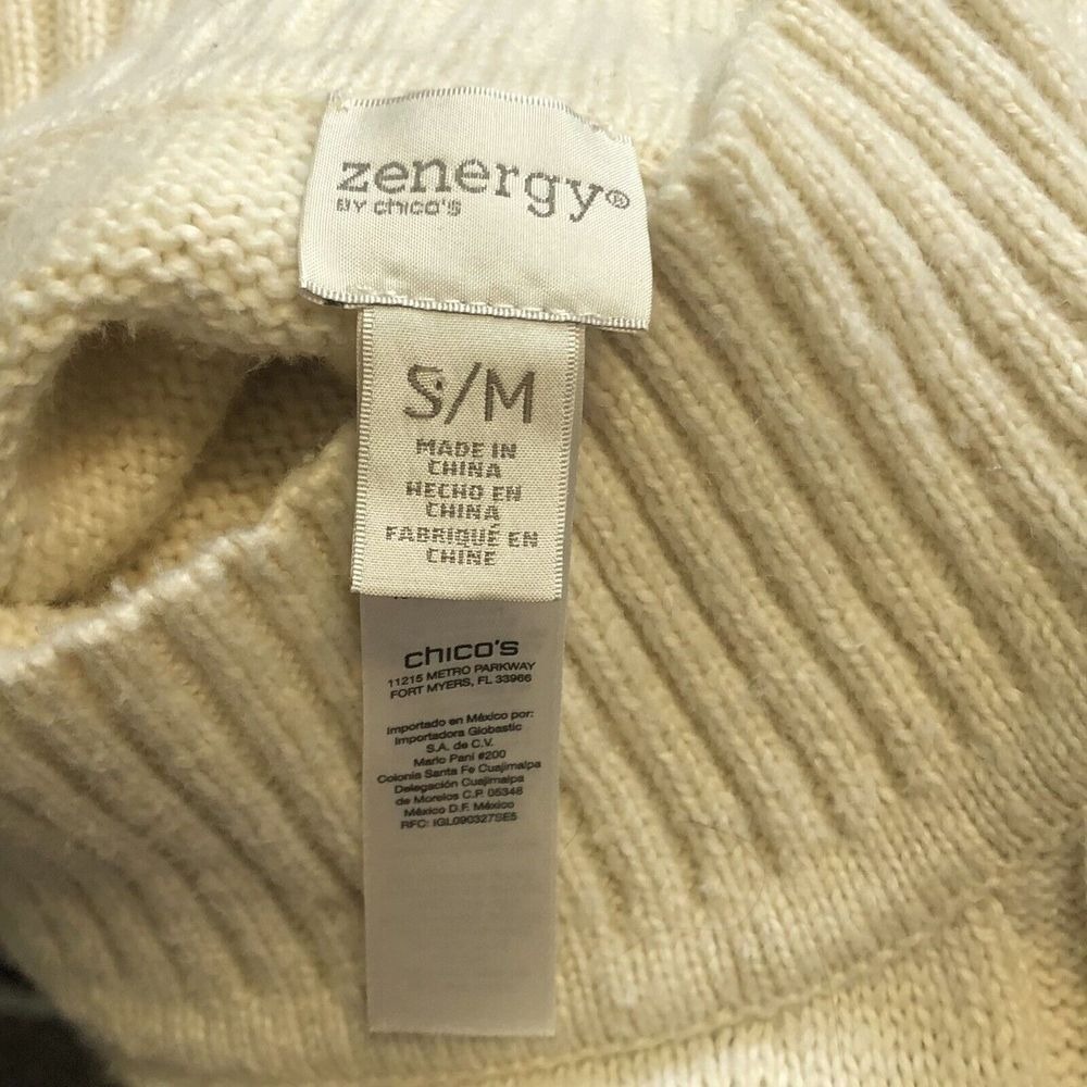 Chico's Zenergy Cream Cable Knit Turtleneck‎ Sweater S/M - Picture 3 of 6